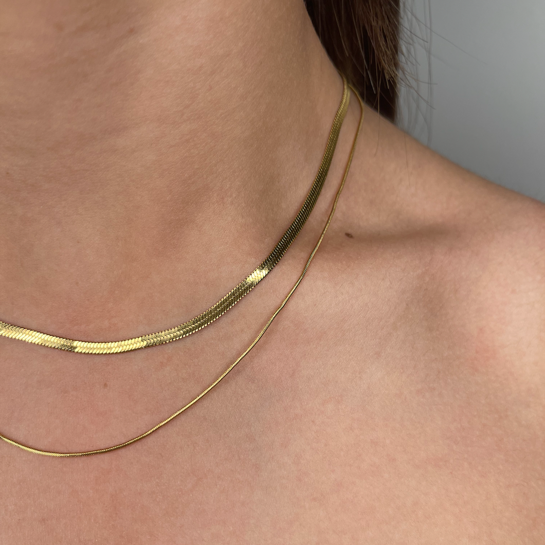 Celine Double Layer Herringbone Chain | 18k Gold Plated